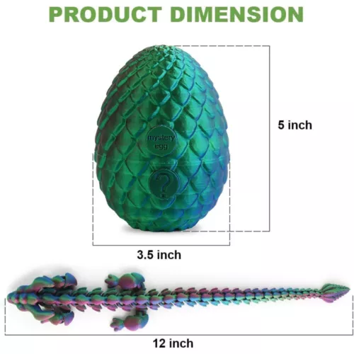 3D Printed Dragon Egg 12" Articulated Crystal Dragon Fidget Toy Figurine Decor - Picture 3 of 9