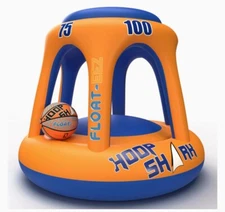 Swimming Pool Basketball Hoop Set by Hoop Shark - Orange/Blue - Inflatable Hoop 