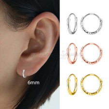 6MM Girls 925 Sterling Silver Diamond Cut Small Circle Huggie Hoop Earrings Pair