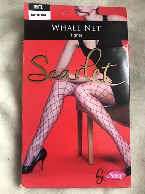 White Designer Net Tights by Silky -  Scarlet  Range. Sexy large fishnet style