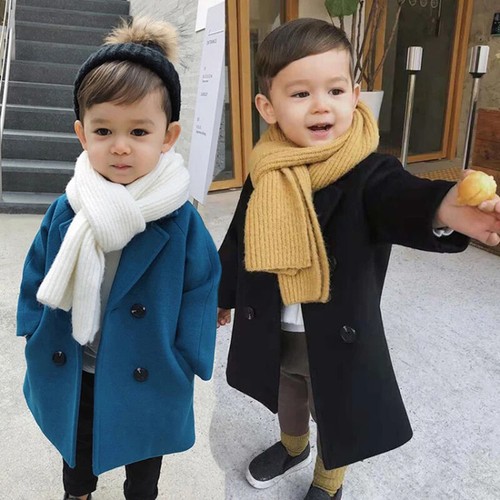New Boys Jackets Child Girl Woolen Double-breasted Baby Trench Coat Kids Winter - Picture 5 of 21