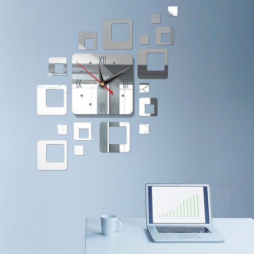 3D DIY Large Number Mirror Wall Clock Sticker Square Heart Decor for Home Office - Picture 16 of 19