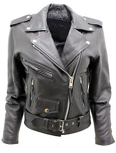 Damen Modisch Brando Schwarz Leder Bikerjacke Ebay