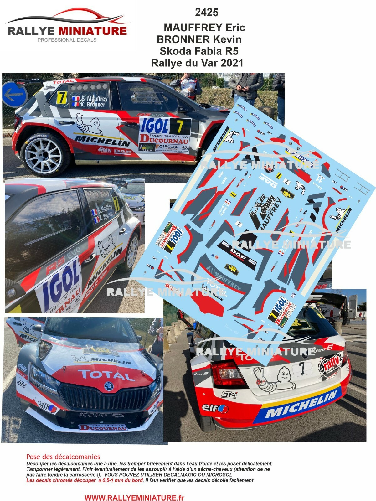 Décalcomanies 1/24 Skoda Fabia Rallye Le Touquet 2024 – Éric Mauffrey – Blanc