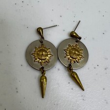 Sun Earrings Celestial Silver Gold Tone Beaded Dangle Boho Star