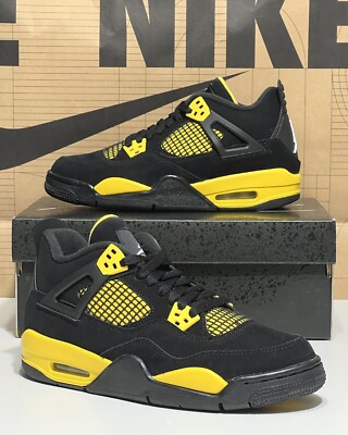 Nike Air Jordan 4 Retro Thunder Yellow Black 2023 408452-017 GS Size 7Y/ W8.5 DS
