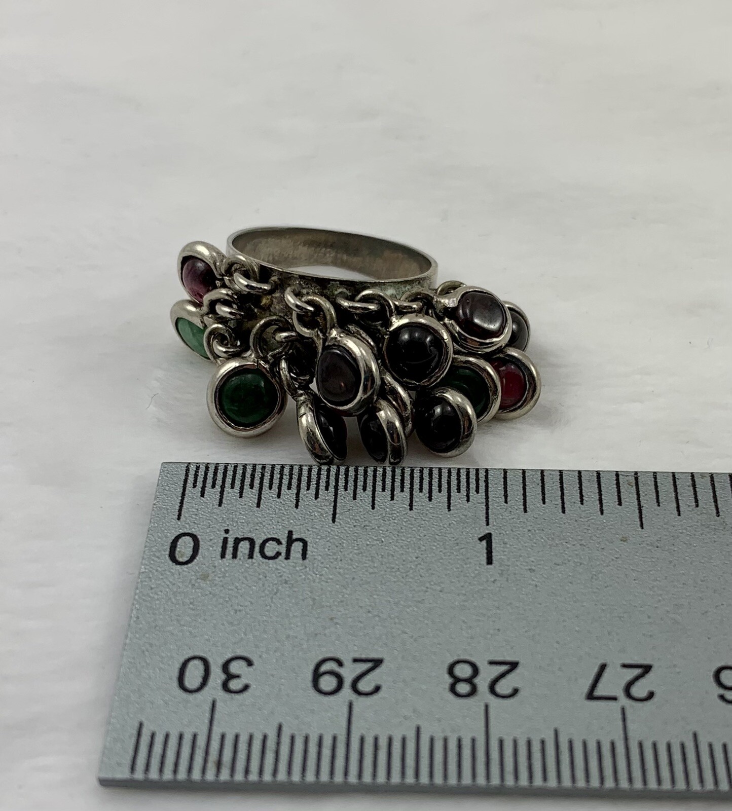 Silvertone Multi Stone Dangly Ring - image 3