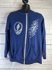 Blue Grateful Dead Hoodie Full Zip Mens L Back Print Jerry Garcia- Rare- Bolt