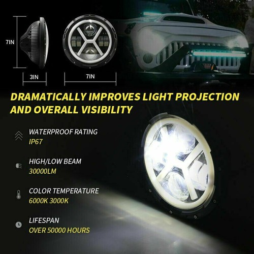 2x7'' Round LED Headlight For Jeep 97-16 Wrangler JK LJ TJ Hummer Land Rover - Picture 6 of 9