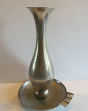 2 Piece VTG Vase & Ashtray BRASS hand engraved LARGE~Nickle Plated 