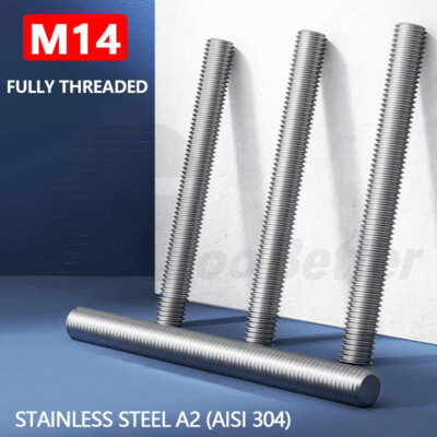 M14 Fully Threaded Bar Screw Rod Studding DIN 976 40mm-250mm Stainless Steel A2