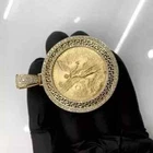 2.00 Ct Round Cut Natural Moissanite liberty Coin Pendant 14K Yellow Gold Plated