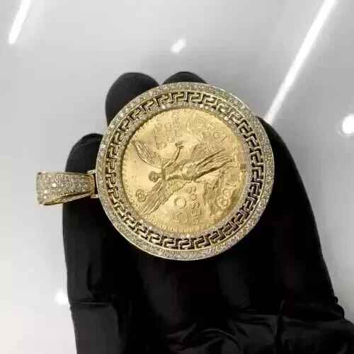 2.00 Ct Round Cut Natural Moissanite liberty Coin Pendant 14K Yellow Gold Plated