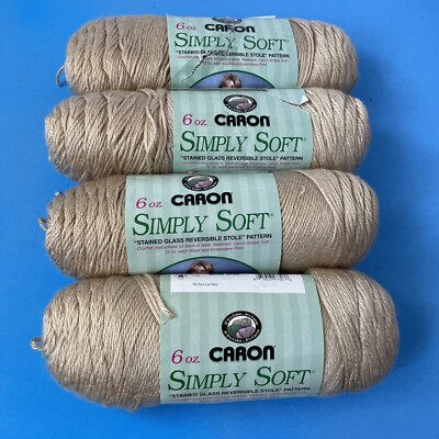Caron Simply Soft Yarn - Bone #9703 Arylic 6oz /Med 4 Worsted- Lot of 4 Skeins