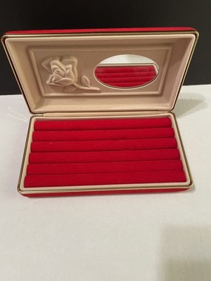 Vintage Mele Red Velvet Covered Jewelry Box Mirrored 8.75'' X 4.75  ~ Retro Decor