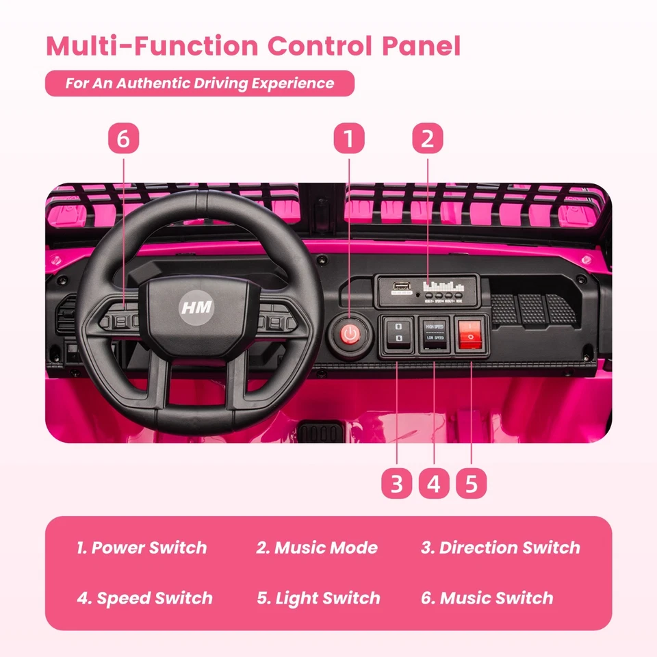 Pink 24V Electric Kids Car 2 Seater Ride on Toy 6mph Battery Truck w/ Remote MP3 - Image 4 of 4