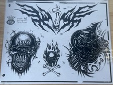 Vintage 90s Shop Used Tattoo Flash Black, And White Skulls, Army Rick Philips