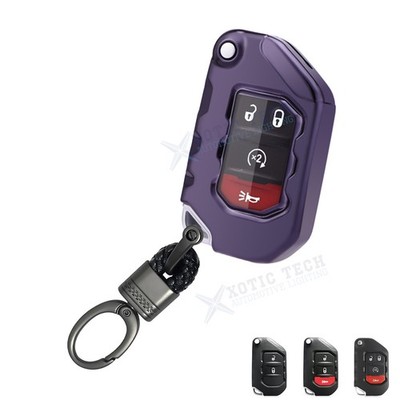 Purple Black Remote Folding Key Shell Protector Chain For Jeep Wrangler JL JLU