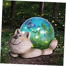 Solar Garden Statues Outdoor Figurines - Cat Lawn Ornament with Solar Lights