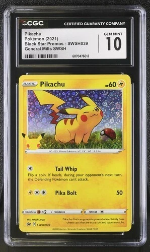 ✨✨ CGC 10 Pikachu General Mills Holo Pokemon Black StarPromo SWSH039