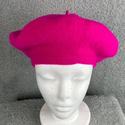 Vintage French Beret Hot Pink 100% Soft Wool One Size Sophisticated Edgy Chic - Picture 3 of 7