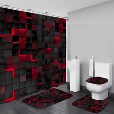 4Pcs Shower Curtain Set Black 3D Cubes Shower Curtain Set Modern Bathroom Set...