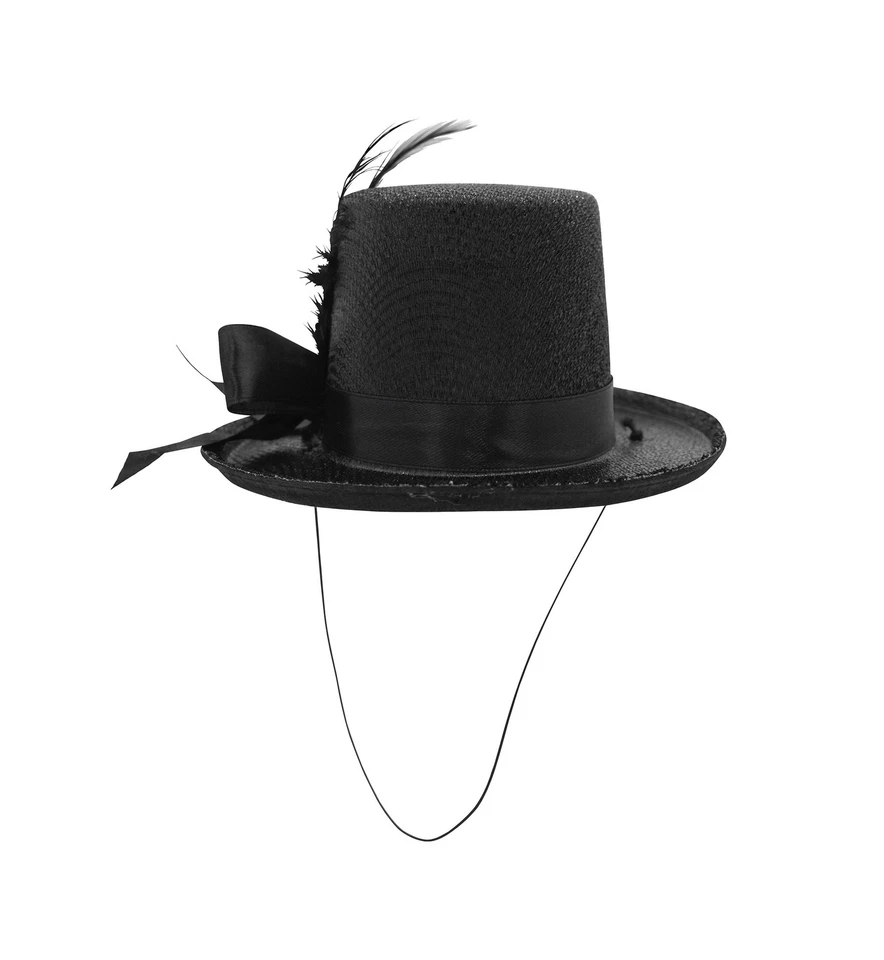 Mini Black Glitter Mesh Top Hat Fascinator Faux Feather Gatsby Costume Accessory - Image 4 of 4
