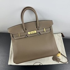 Auth Hermès Birkin 25 Handbag Etoupe Swift L...