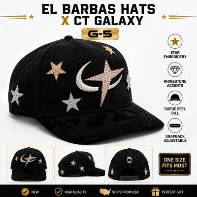 El Barbas Hats x CT Galaxy Black Snapback Hat NWOT Suede Bill Rhinestone G-5