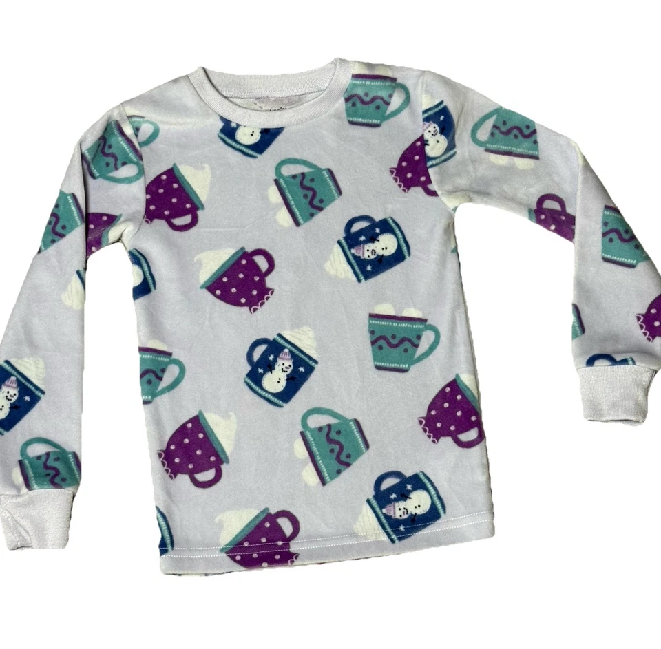 Carters Size 4T Velour Winter Snowmen Cocoa Mugs Pajama Set Purple Blue Unworn - Image 2 of 4