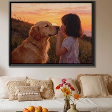 Cute Dog Oil Painting Golden Retriever Canvas Print Heartwarming Dog Decor