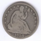 1858 Seated Liberty Silver Half Dollar + Circulated + No Reserve!
