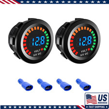 2 Pcs Waterproof Dc 12v Led Digital Voltmeter Gauge Terminals Universal Round P 2 Pcs Waterproof Dc 12v Led Digital Voltmeter Gauge Terminals Universal Round P