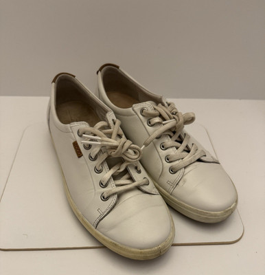 Ecco Soft 7 White Leather Comfort Lace Up Walking Sneaker Shoes Wms 40 EU, 9 US