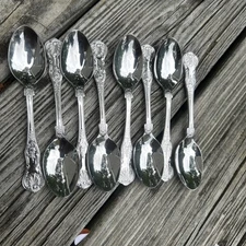 Wallace China 18/10 Stainless Steel KINGS Shell Motif Teaspoon Set Of 8 Flatware