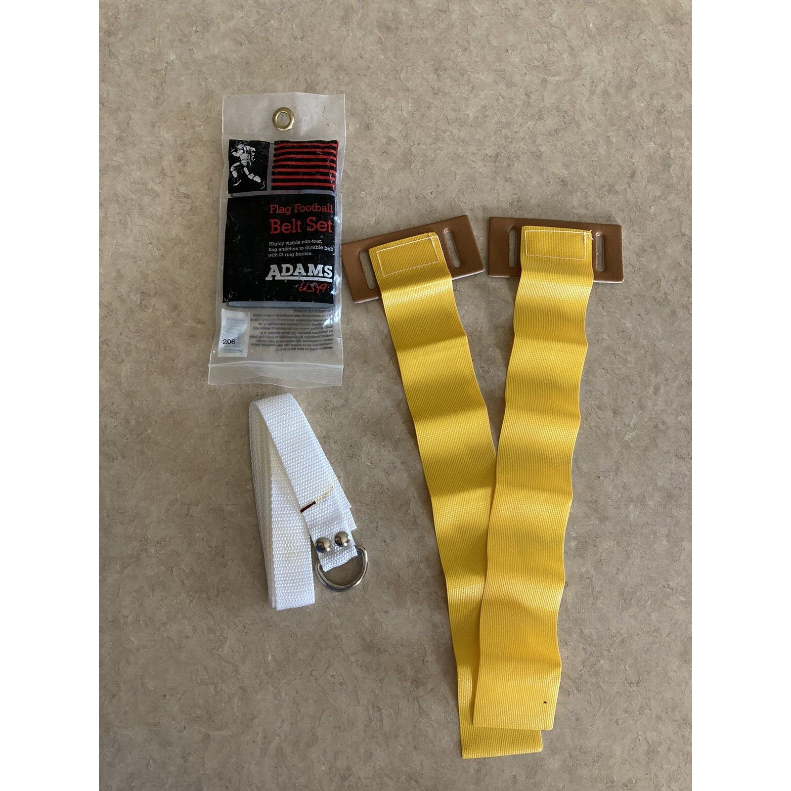 Adams Flag Football Set White Belt and Two Yellow Flags Up to 42 in. NOS Read