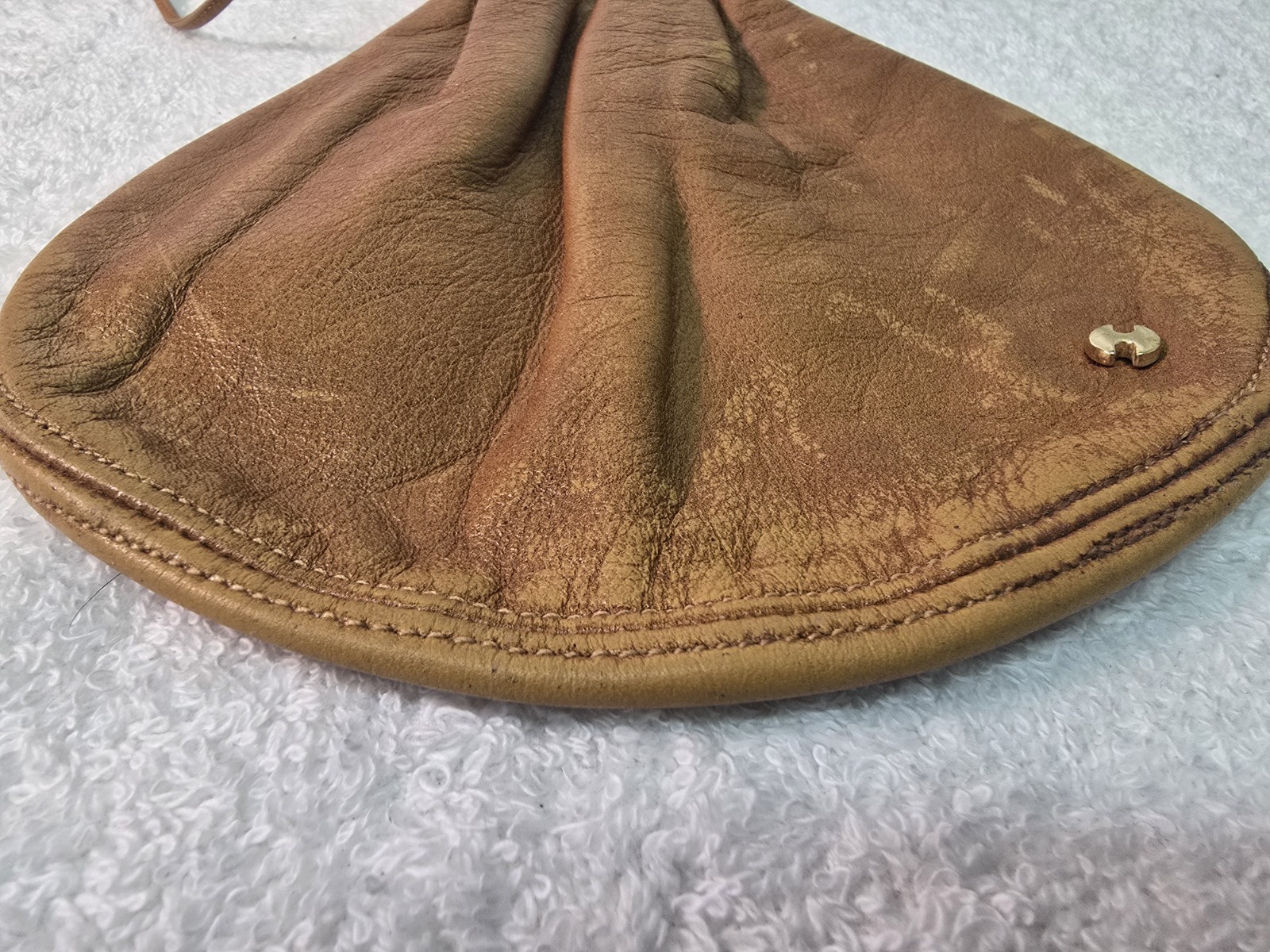 VTG Halston Brown Leather Drawstring Satchel - image 3