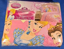 NEW Disney Princess Full Sheet Set Loving Heart Belle Cinderella Aurora Sleeping