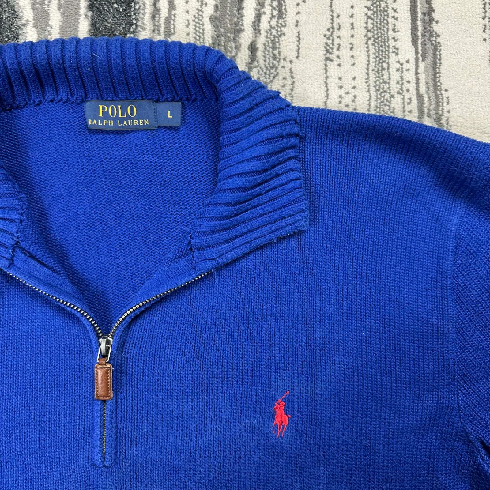 Vintage Polo Ralph Lauren 90's Blue 1/4 Quarter Zip Oversized Lrg Knitted Jumper image 2