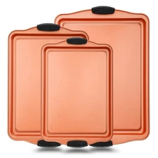 NutriChef Rectangle 3Pc Baking Tray Set Non-Stick Carbon Steel