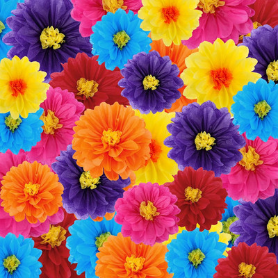 Geyee 36 Pcs Mexican Paper Flowers Colorful Fiesta Tissue Paper Flowers Pom Poms