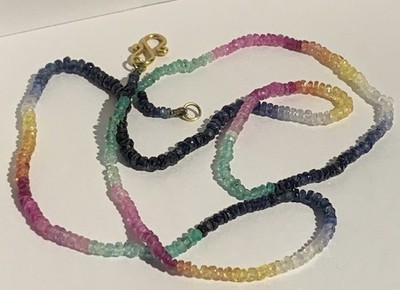 Regenbogen Multi Rubin, Smaragd, Saphir Hand facettierte Rondelle Perlenkette