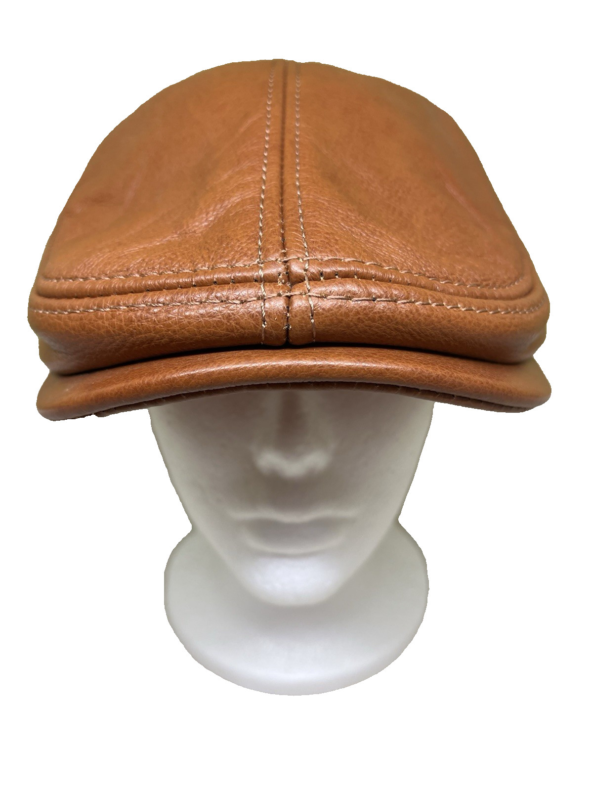 Vintage Lethmik Leather Gatsby Newsboy Hat w/ Ear Flaps Tan 