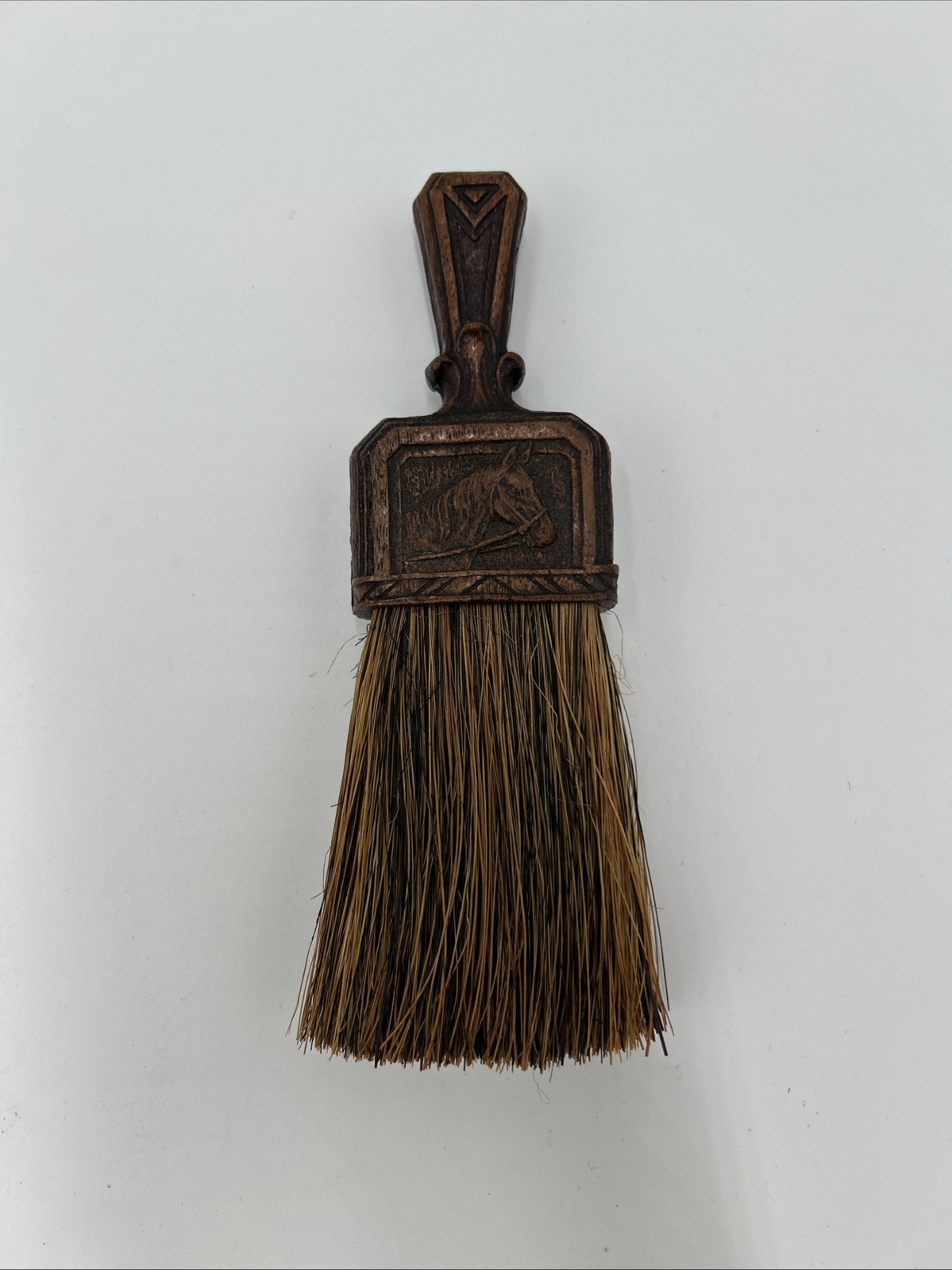 Vintage Antique Horse Hair Brush Clothes Brush Horse Design Wood Handle 7" Long