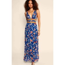 Rixo Charlotte Maxi Dress Blue Floral Size M