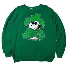 Vintage 80s Snoopy Peanuts Joe Irish Shamrock St Patricks Day Sweatshirt Fits L