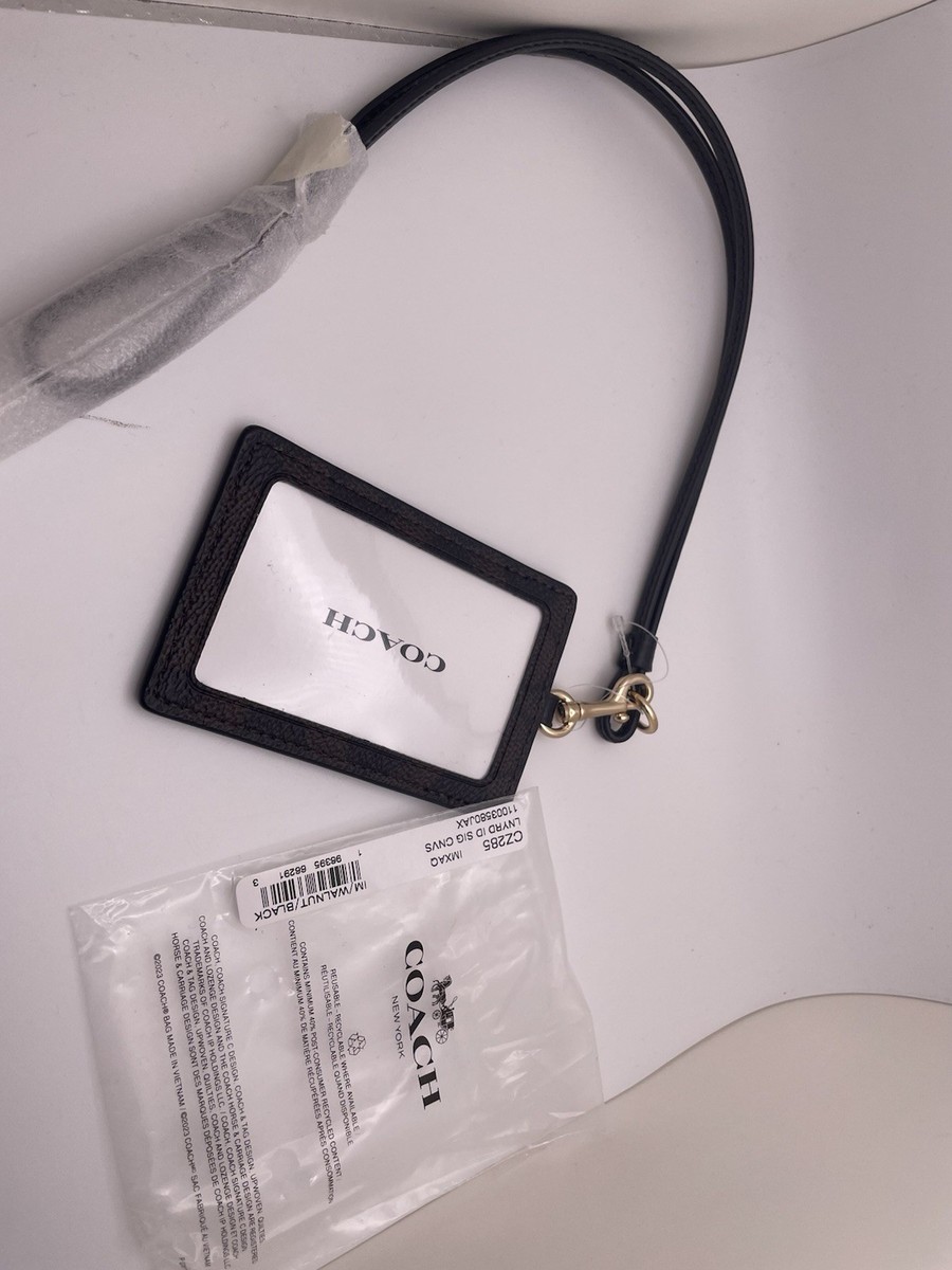 Coach Women's ID Lanyard Signature Canvas Card Case Walnut/Black