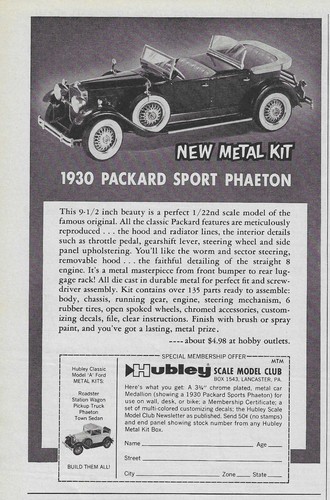 1962 Hubley 1/22 Scale Metal Model Kit Magazine Ad 1930 Packard Sport Phaeton 62