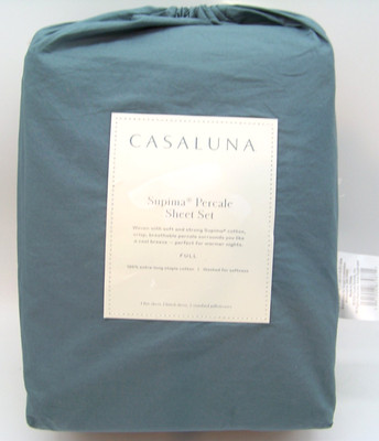 Casaluna Supima Percale Sheet Set Full Size Teal Green 250 Thread Count