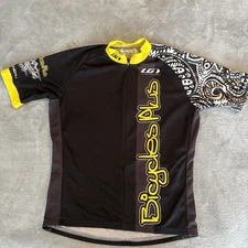 Louis Garneau Bicycles Plus Cycling Jersey Large Tribal Black Yellow Bike Shirt